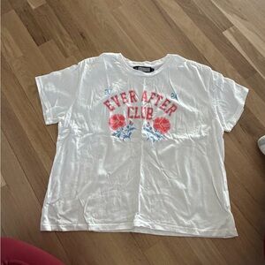 Ever After Club White Graphic Tee with Coral Floral Print